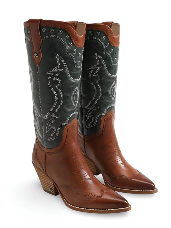 Sam Edelman Shoes - Sam Edelman James2 Brown Leather Western Boots with Dark Green Shaft Sz 8 new